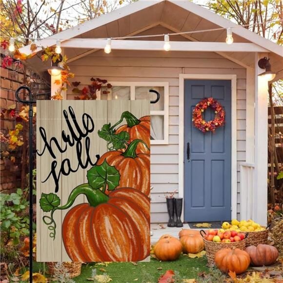 Fall Garden Flag 12x18 Inch Double Sided, Happy Fall Pumpkin Yard Flag Small - Picture 2 of 8